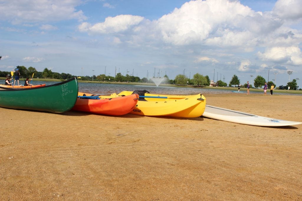 Kayaks parked on a a beach